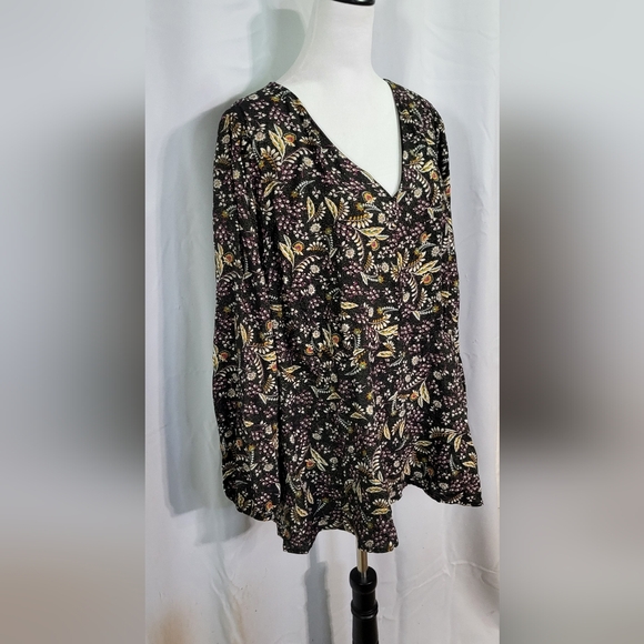 Lane Bryant Women's Black Metallic Babydoll Floral Long Sleeve Blouse Size 22 - Picture 6 of 12